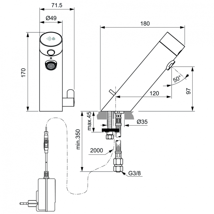 A7558AA Электронный смеситель для раковины (со смешиванием) Ideal Standard SENSORFLOW NEW  - Вид №5