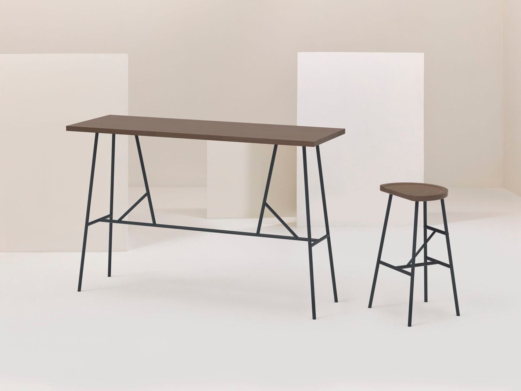 Высокий прямоугольный стол из стали и ясеня Billiani Puccio ARCH-00007564