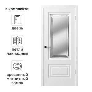 Дверь межкомнатная со стеклом Комфорт-2 90x200 см эмаль цвет белый с замком и петлями 89437714 STLM-2167253