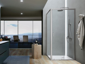 Угловая душевая кабина с распашной дверью