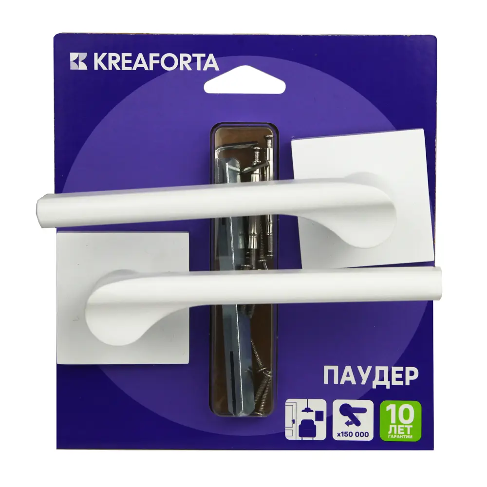 Дверная ручка на розетке KREAFORTA Паудер без запирания цвет белый STLM-2198448 - Вид №3