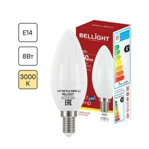 Лампа светодиодная Bellight E14 220-240 В 8 Вт свеча матовая 750 лм теплый белый свет