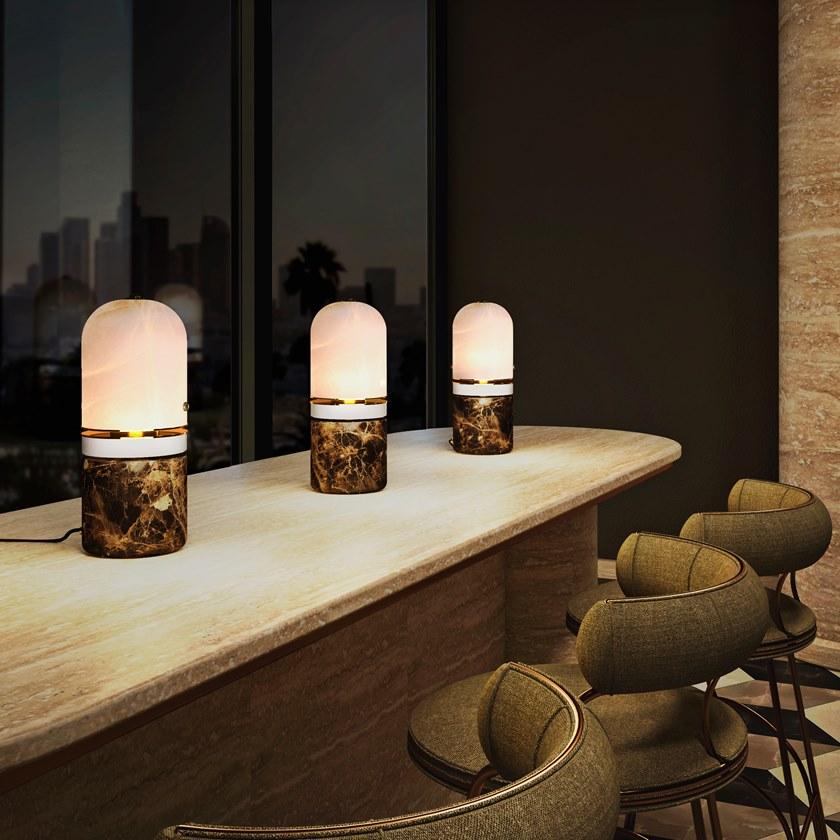 Porustudio Настольная лампа из мрамора Emperador и абажур из алебастра sun-id-1475651 - Вид №4