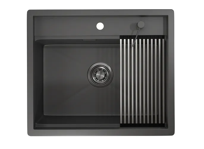 KS-6051, ГРАФИТ МАТОВЫЙ, стальная кухонная мойка KITCHEN SPACE GRANULA KS-6051-ST363 - Вид №2