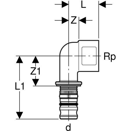 612.257.00.5 Переходный угольник Geberit Mepla 90°, с внутренней резьбой Geberit  - Вид №4
