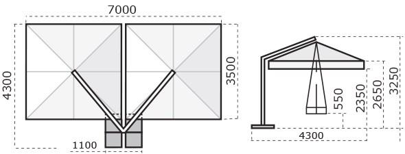 Scolaro Parasol Двойной квадратный зонт с боковой опорой Alu sun-id-1401322 - Вид №5