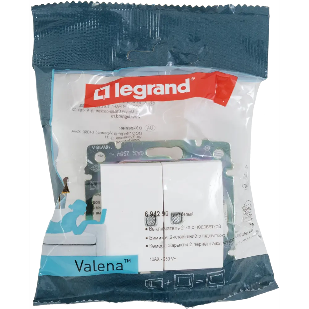 Выключатель встраиваемый Legrand Valena 2 клавиши с подсветкой цвет белый STLM-2194373 - Вид №7