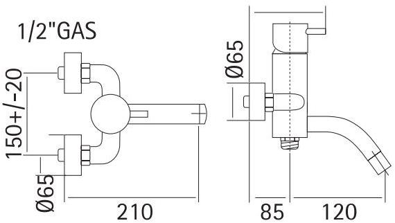 Quadrodesign Смеситель для ванны настенный с ручным душем Source sun-id-1446415 - Вид №1