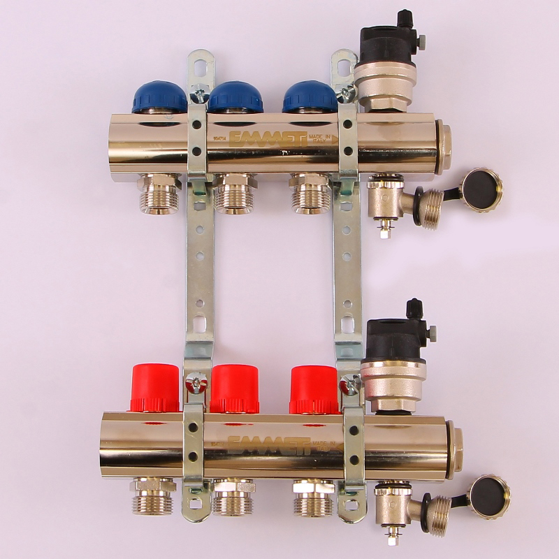 Коллекторная группа TOPWAY с регулировочными и термостатическими вентилями с резьбой под евроконус EMMETI 1"x3/4"ЕК 3 выхода 01298712