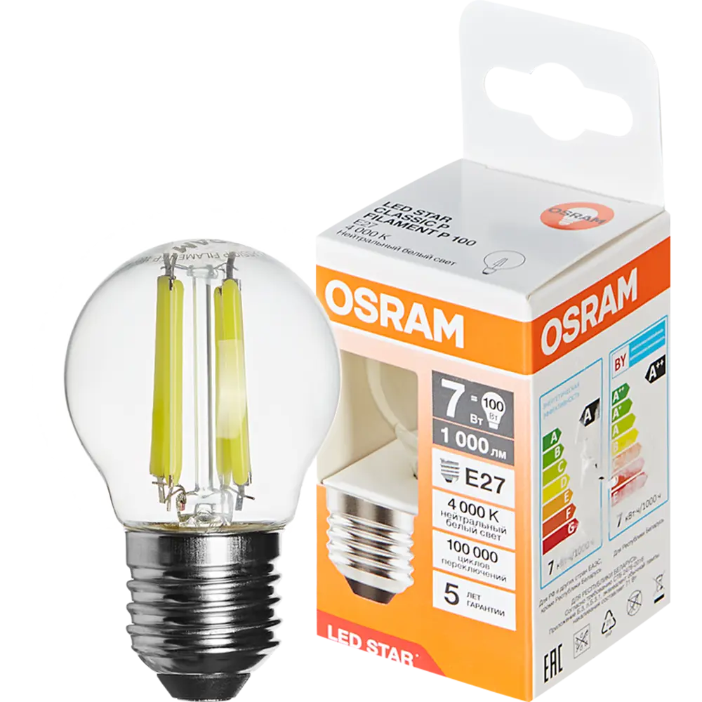 Лампа светодиодная Osram E27 7 Вт/840 нейтральный белый свет STLM-2041461