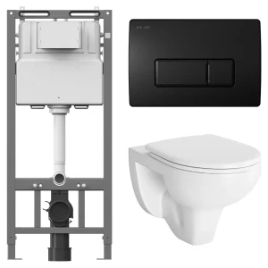 Комплект инсталляции AM.PM Tech с безободковым унитазом Damixa Jupiter клавиша AM.PM Tech M чёрная