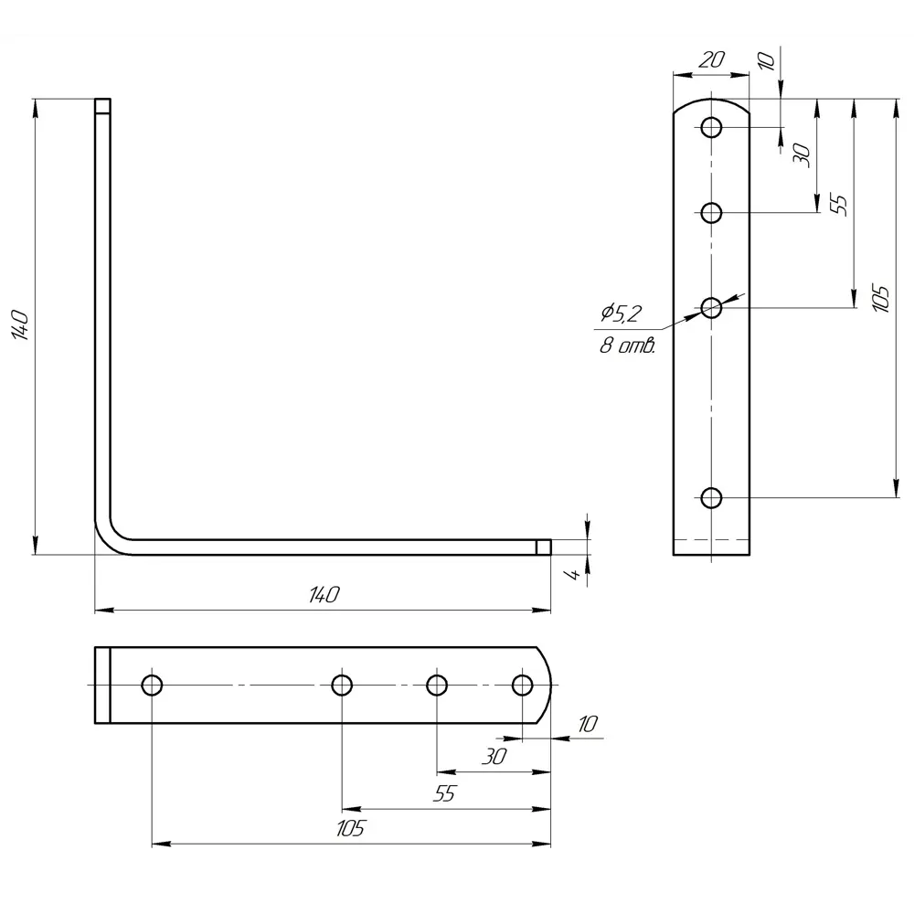 Кронштейн опорный мебельный 140х140х20х4 ПЕТРОТЕХ STLM-2165607 - Вид №3