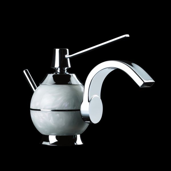 7250-200 Mariner Perle, однорычаж. смеситель для раковины с загнутым носом с дон. клапаном, цвет белый жемчуг