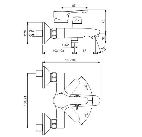 BA416AA Смеситель для ванны/душа VIDIMA WAVE - Вид №1