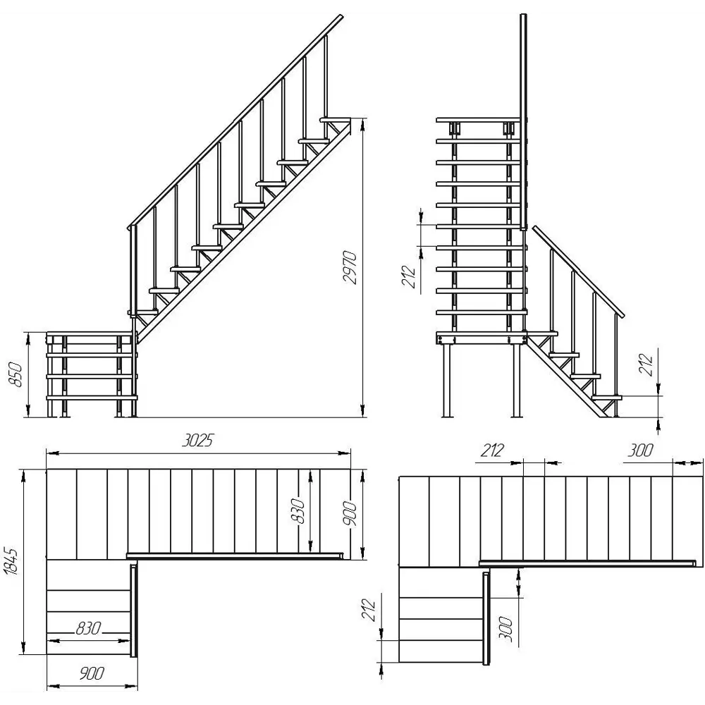 Лестница поворотная 90° ЛЕС-05-3 универсальная ЛЕСЕНКА STLM-2013006 - Вид №2