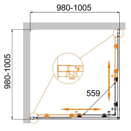 Душевой уголок CEZARES MOLVENO-A-2-100-P-Cr-IV - Вид №3
