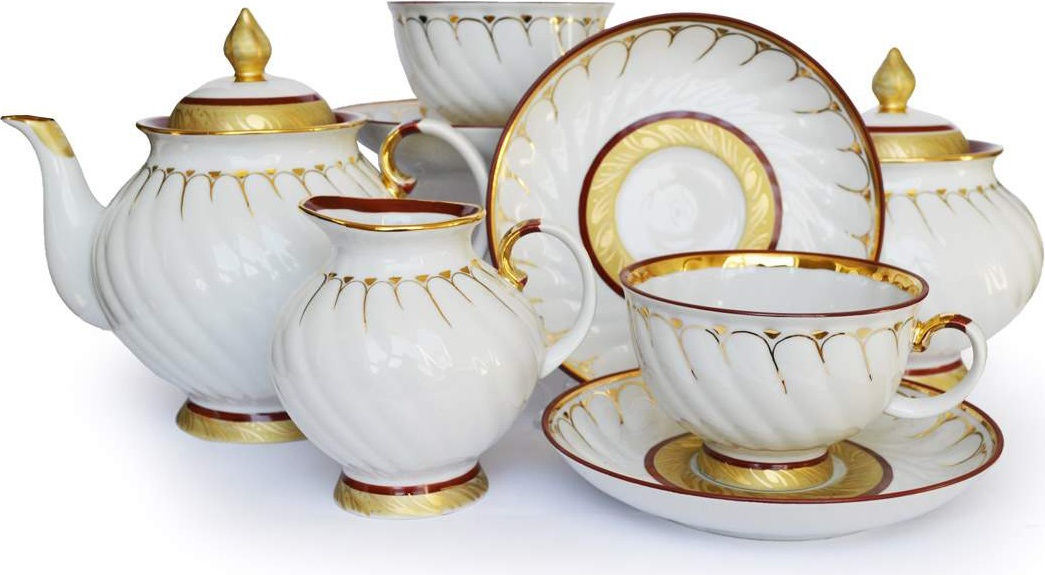10618107 Дулевский фарфор Сервиз чайный 6/15 "Голубая роза" "Золотое кольцо" Фарфор 