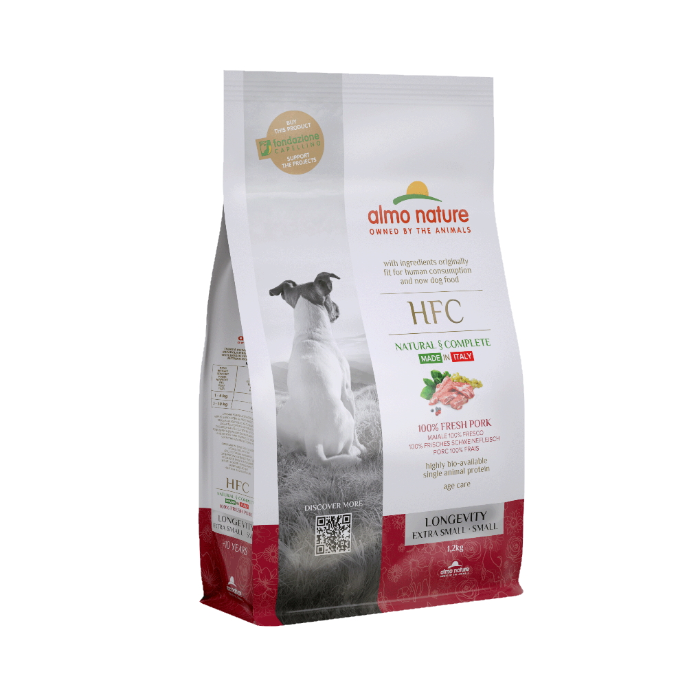 ПР0059773 Корм для собак XS-S Longevity для карликовых и мелких пород, свежая свинина сух. 1,2кг Almo Nature 