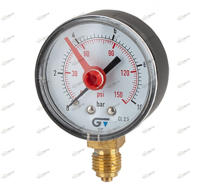 GENEBRE 3819 016 Манометр Ø 53, красный индекс, нижнее соединение 