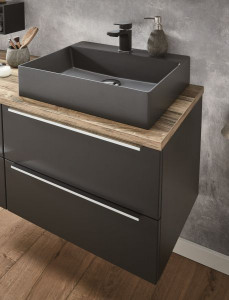WUA3360P3(777/177) Puris Aspekt, тумба под раковину (2 ящика, ручки черный мат.) 600 мм, цвет серый космос матовый