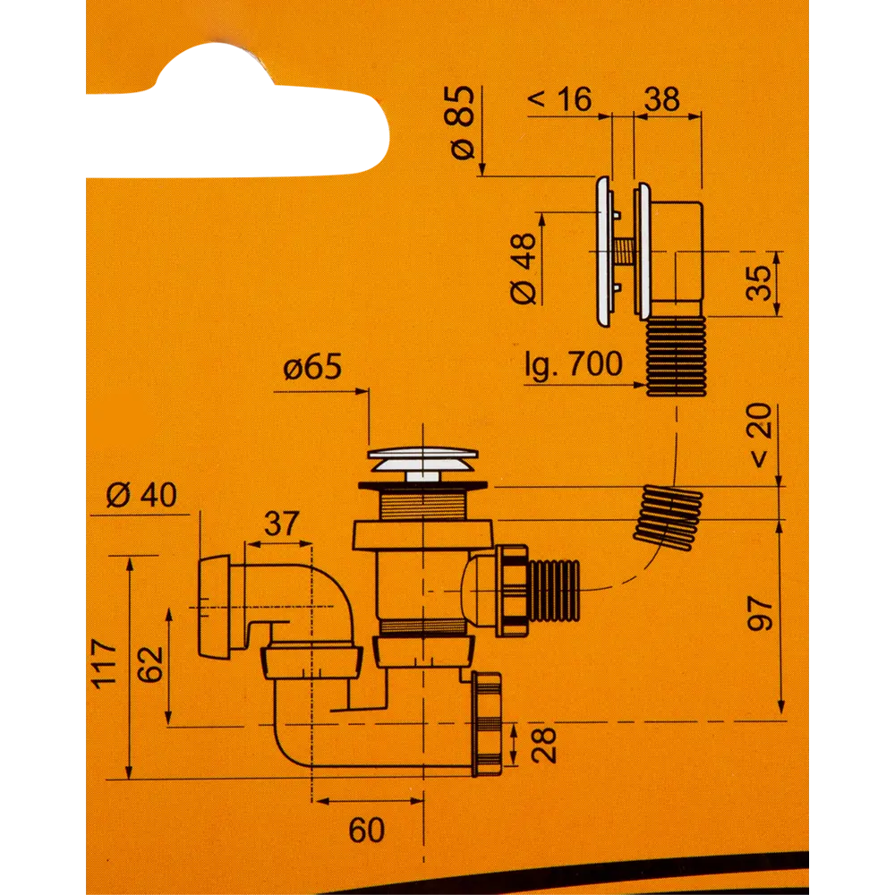 Сифон для ванны Quick Clack автоматический с выпуском 700 мм Ø40 мм WIRQUIN STLM-2132928 - Вид №3