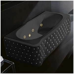 Ванна Gruppo treesse New Classic Young STD-V6747-DX-KCS-CZ чёрная с золотой фурнитурой и гидромассажем прямоугольная правая чёрная кожа кристаллы сваровски