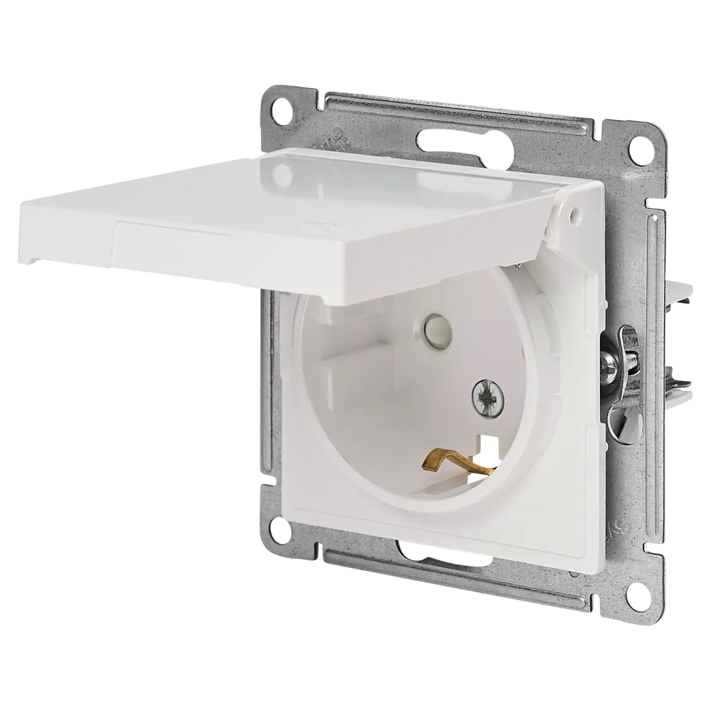Розетка встраиваемая Systeme Electric AtlasDesign с заземлением с крышкой и шторками цвет жемчужный 89457350 STLM-2118370 - Вид №1