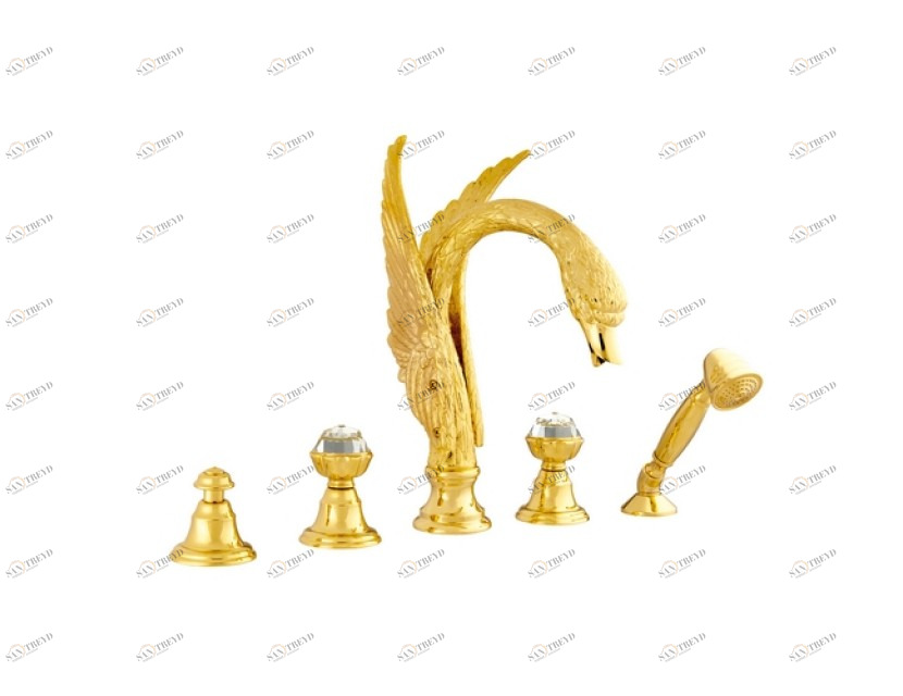 039256.A00.71 Набор для ванны с пятью отверстиями и кристаллами сваровски Античное серебро Mestre Swan