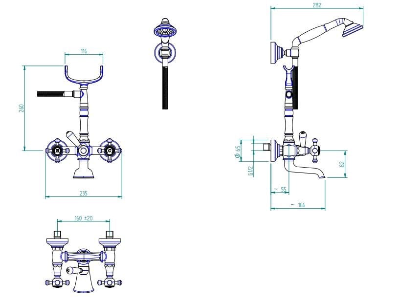 Настенный смеситель для ванны с 2 отверстиями и ручным душем Zazzeri ARCH-00017085 - Вид №1
