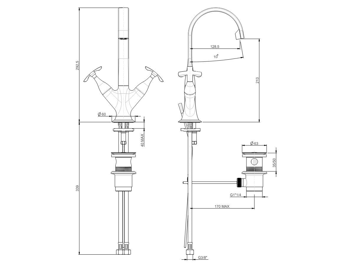 Смеситель для раковины с одним отверстием для столешницы Rubinetterie Frattini Lucrezia ARCH-00032124 - Вид №6