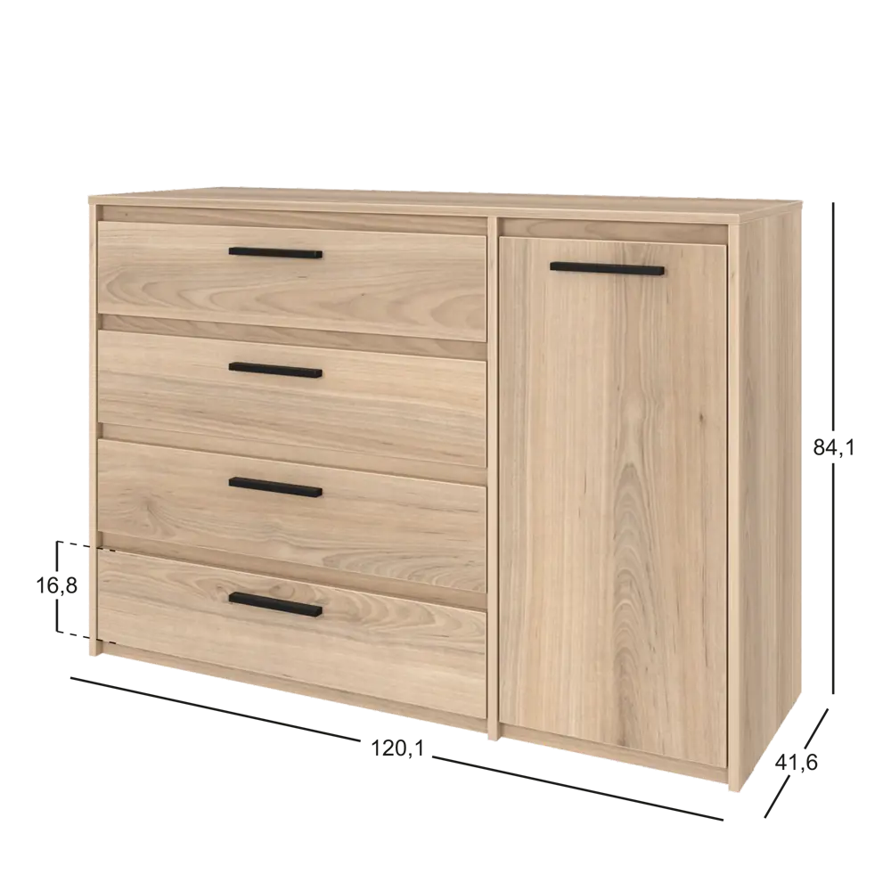 Комод Лион 4 ящика 120x84x41,6 см ЛДСП цвет дуб комано Santreyd STLM-2112715 - Вид №6