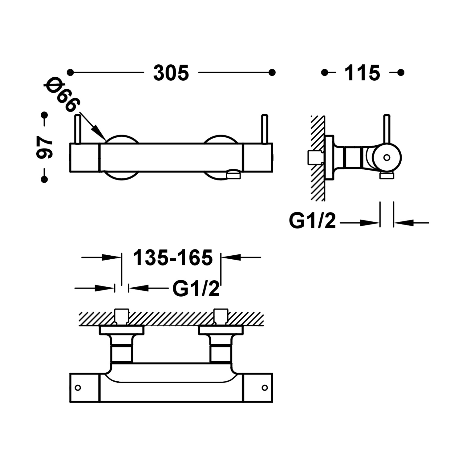 Настенный термостатический смеситель для душа с эргономичными ручками-19026410 TRES Thermostatic - Вид №1