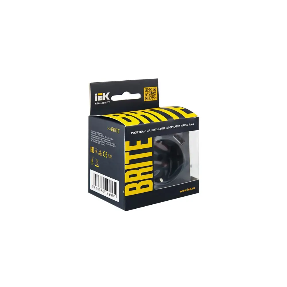 Розетка встраиваемая IEK Brite РЮш10-2-БрМ с USB с заземлением со шторками цвет маренго 89361846 STLM-2046426 - Вид №3