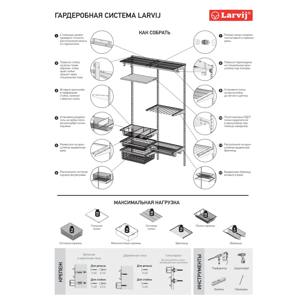 Сетчатая полка Larvij для гардеробной системы 60.3x30.6 см 82360077 STLM-0025373 - Вид №5