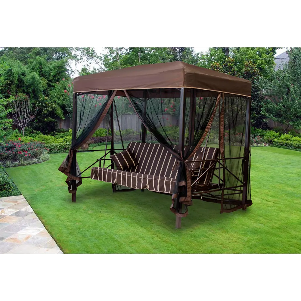 Качели-павильон садовые Эдельвейс 4-х местные до 400 кг коричневый GREENGARD STLM-2008228 - Вид №6