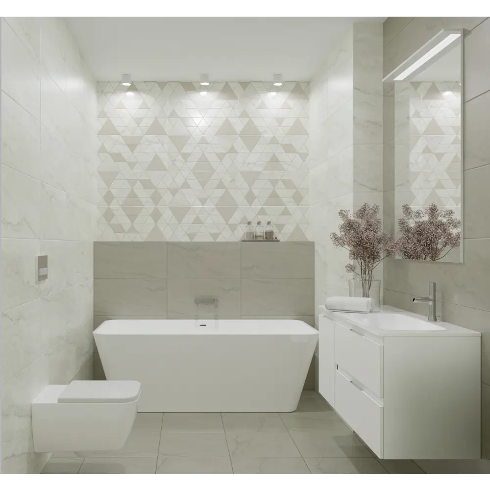 Плитка настенная Azori Carlina Pearl 31.5x63 см 1.59 м² сатинированная цвет светло-серый 89365801 STLM-2074824 - Вид №1