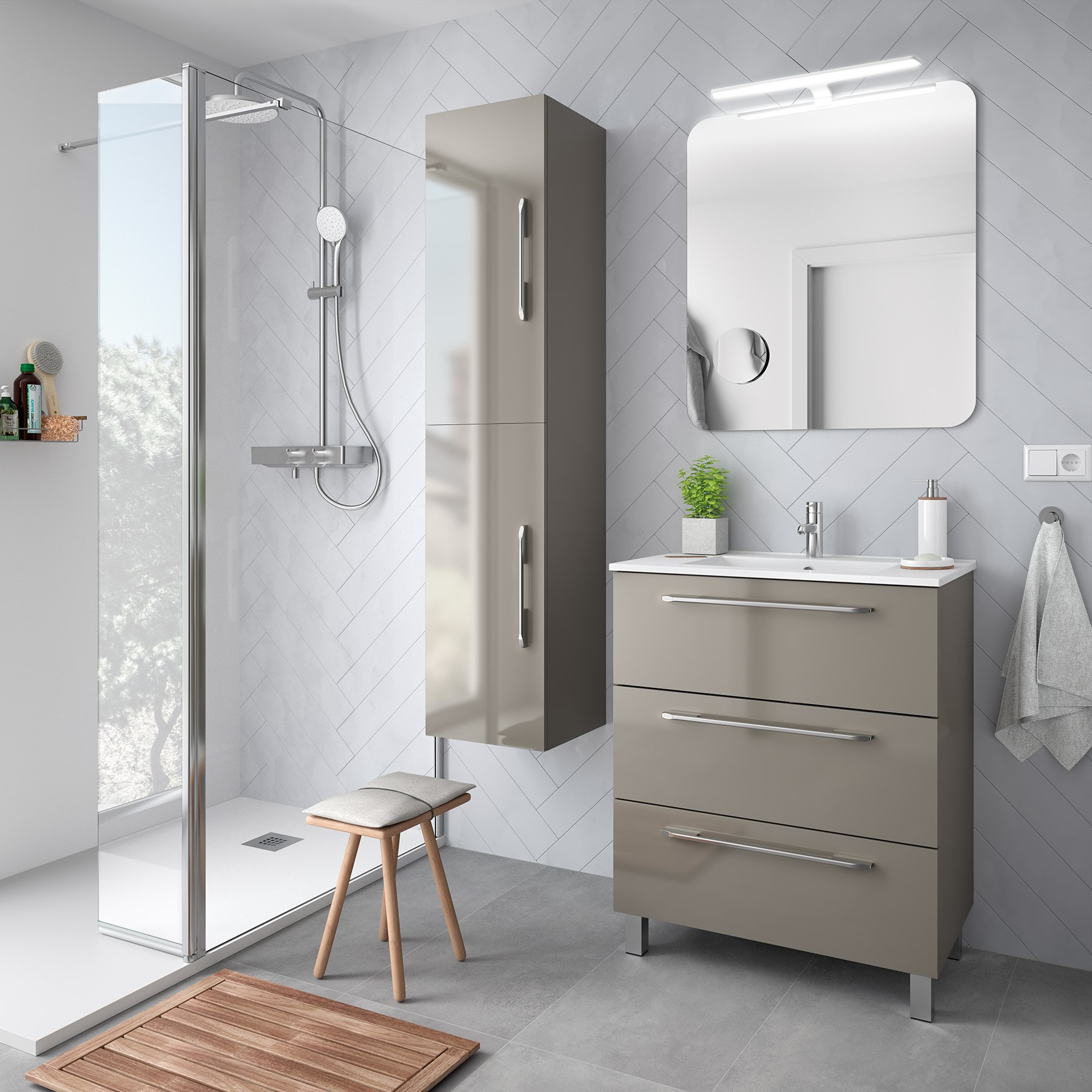 26819 SALGAR Колонна АЛЬЯНС 1600 2-дверная GLOSS TAUPE 350 x 1600 x 349 мм Глянцево-серо-коричневый  - Вид №1