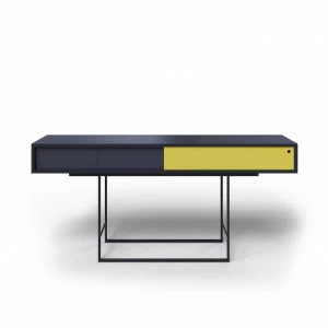 Консоль с ящиками и дверцей серая, желтая на металлических ножках Long New BRAGIN DESIGN  256535 Черный