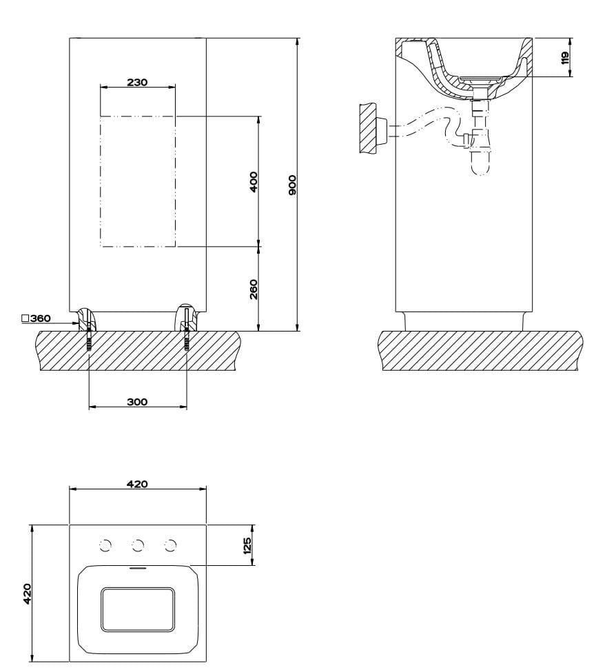 Отдельно стоящая раковина из Cristalplant® с переливом Gessi прямоугольник ARCH-00094911 - Вид №2