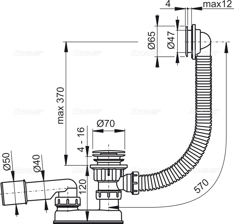 Сифон для ванны CLICK/CLACK, хром ALCAPLAST A505CRM - Вид №1