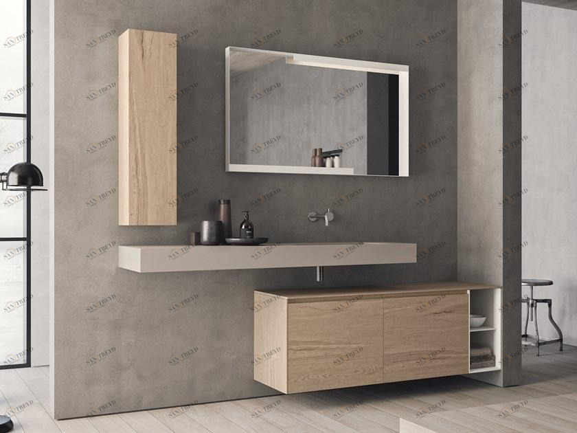 NOVELLO Подвесная тумба под умывальник из HPL с зеркальными дверцами Calix xl sun-id-1484147