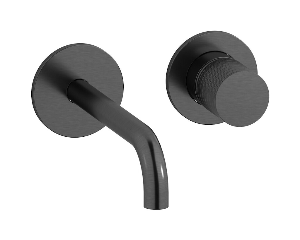 Встроенный в стену смеситель для раковины на 2 отверстия в комплекте с донным клапаном WE ARE IB ga406cs Brushed Black Chrome Gatsby