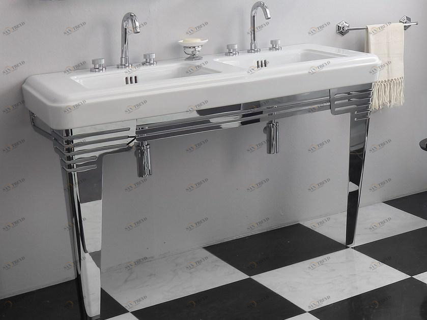 BLEU PROVENCE Двойная консольная мойка из керамики So fifties 575