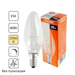 Лампа накаливания Osram E14 230 В 40 Вт свеча прозрачная 2 м2 свет тёплый белый 11963734 STLM-2062137