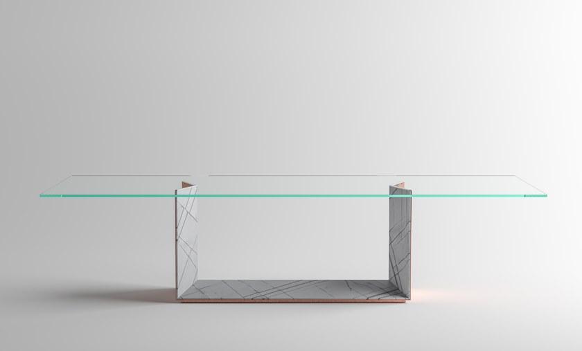 Tonelli Design Стол со стеклянной столешницей и основанием из нержавеющей стали и мрамора sun-id-1490834 - Вид №2