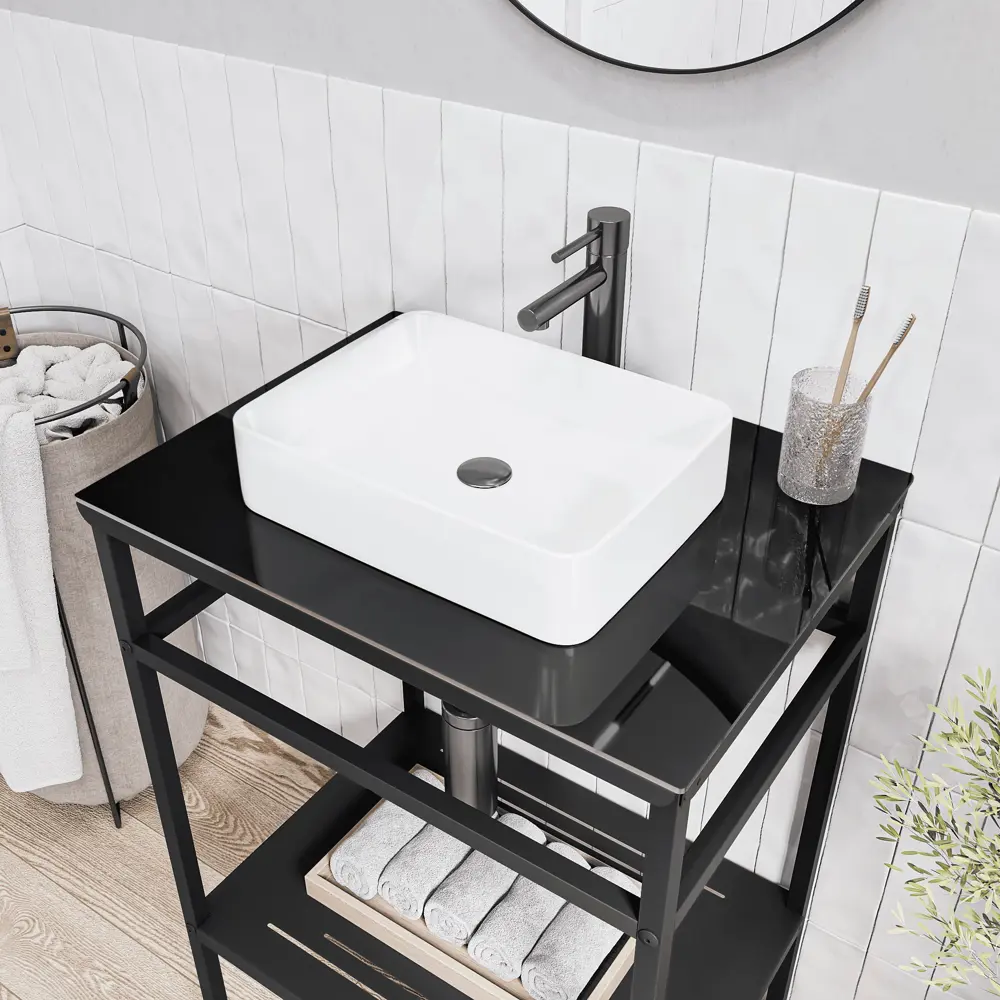 Столешница для ванной комнаты KONSENSA Бруклин 50x40 см стекло цвет черный Столешница стеклянная Бруклин 50, черн STLM-2198346 - Вид №2