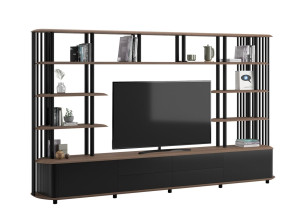 Отдельно стоящая деревянная облицованная стена с подставкой для телевизора