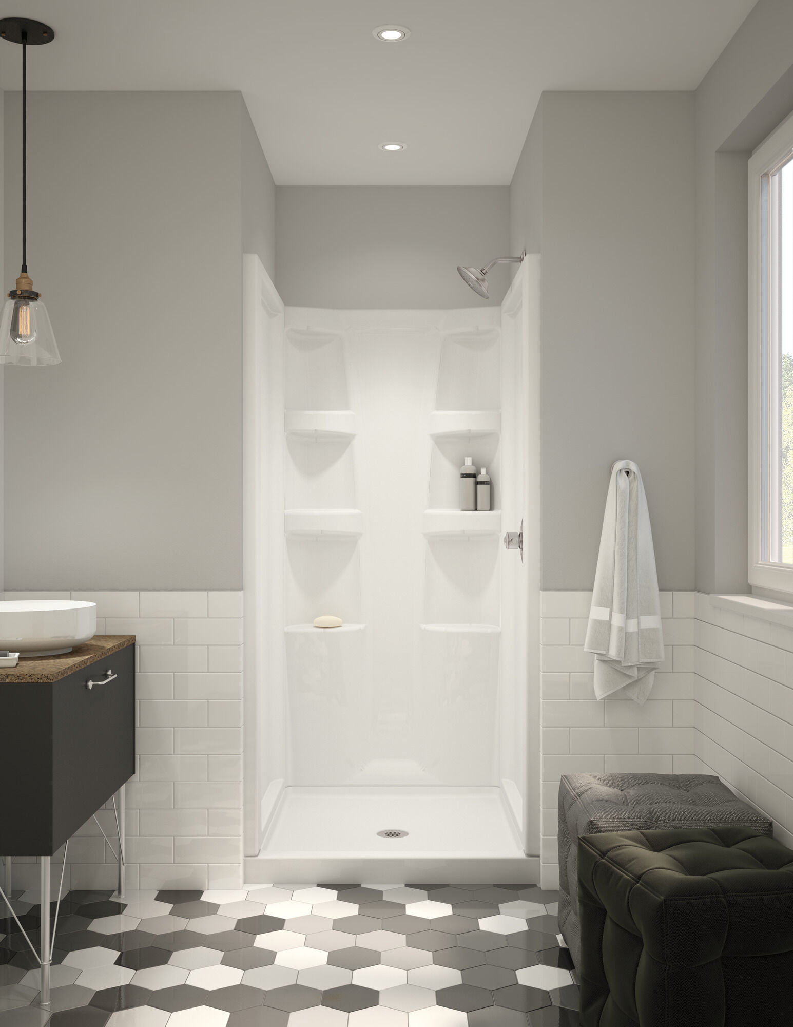 ProCrylic 36 дюймов x 36 дюймов. Душевой поддон Центральный слив Delta Faucet B78513-3636-WH - Вид №2