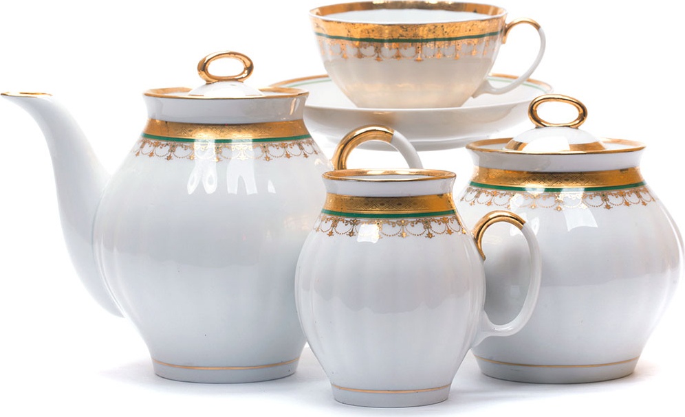 10618110 Дулевский фарфор Сервиз чайный 6/15 "Белый лебедь" "Ожерелье" Фарфор 
