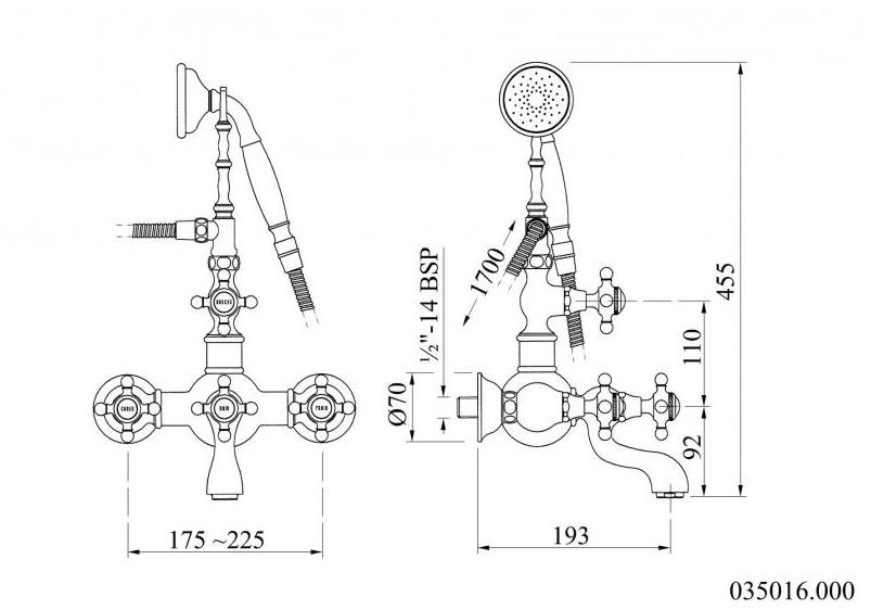 Bronces Mestre Смеситель для ванны с ручным душем на 2 отверстия Retro 035016.000.00 - Вид №1